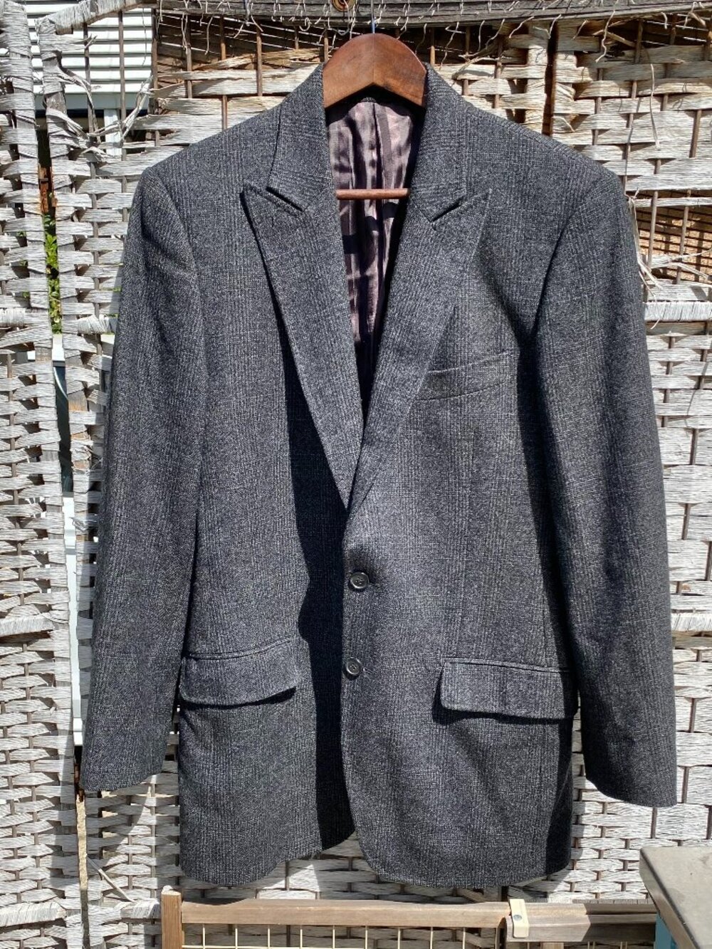 Vintage Dolce & Gabbana Gray Wool Tweed Sport Coat Blazer Suit Jacket Peak Lapel
